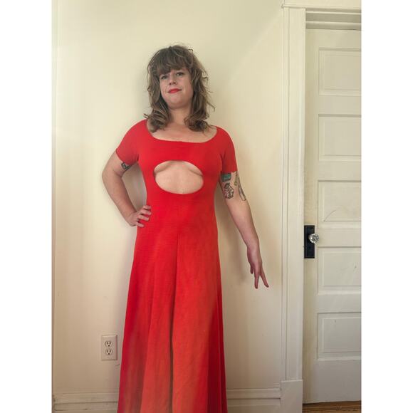 1970s 70s vintage Stephen Burrows designer cutout maxi dress wool red backless - Picture 6 of 9